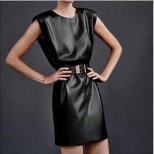 NWT Zara Black Faux Leather Mini Dress XS Office Siren Goth